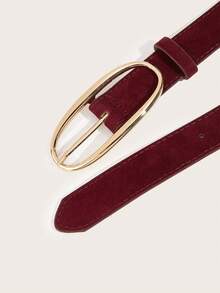 1pc Women's Luxury Elegant Burgundy Velvet Carved Golden Metal Buckle Belt, Versatile Accessory For Daily Wear - Burgundy - View 3