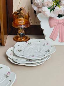 1/2/4pcs Asymmetrical Floral Ceramic Plates, Korean Ins-Style Petal Rose Ceramic High-Quality Plates, Snack/Fruit/Halloween Candy/Christmas Dessert Plates, Suitable For Home, Party, And Gifts - Nhiều màu - Xem 4