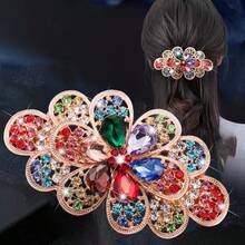 1 pieza Clip de pelo con decoración de cristal elegante estilo coreano, accesorio de pelo con pinza de primavera con estampado de flores elegante de aleación de zinc, adecuado para trabajo, viajes, fiestas, compras, citas, salidas, accesorio esencial, pinzas de garra