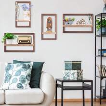 Mensole galleggianti in legno rustico - Set di 4 mensole quadrate da appendere a parete, mensole decorative montate per bagno, cucina, soggiorno, per archiviazione e esposizione