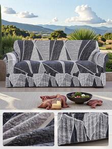 1pc Ruffled Stretch Sofa Cover, Soft & Comfortable, Printed Stretch Furniture Protector, Multiple Sizes Available - Grey - View 5