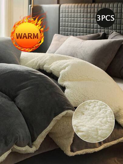 Conjunto de cama de 3 peças, cor sólida, decoração aconchegante para o quarto, macio e quente, agradável ao toque, fácil de cuidar, ideal para quartos de hóspedes e quartos no outono/inverno, serve em diversos tamanhos de cama, inclui 1 capa de edredom e 2 fronhas, artigos têxteis para o lar, presente perfeito para cama, lavável à máquina.