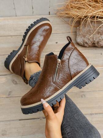 Women's Ankle Boots & Short Boots, Ladies Shoes Winter Boots, New Flat Heel Short Boots With Pull-On Zipper,Boots For Women