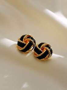 2pcs Maillard Earrings, Beige & Gold Color Earrings For Women, Unique Design, Retro French Style, Warm Color Elegant Earrings - Black - View 2