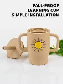 160ml/5.41OZ,100% Silicone Baby Training Cup With Creative Prints Training Cup With Handle And Straw, Anti-Leak Soft Siliconeipple, Easy To Clean Children's Water Cup, Suitable For Babies Over 6 Months)