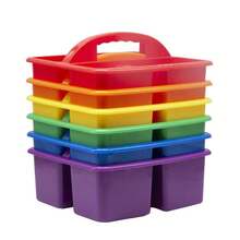 Colorful Assorted Set Of 6 Bin Baskets Stackable Plastic Classroom And Utility Caddy Organizer With Handles And 3 Compartments - Set Of 6 - View 7