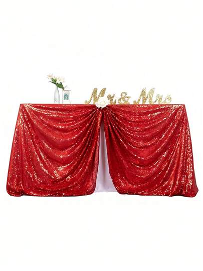 1pc Gold Sequin Tablecloth, Rectangular Shiny Fabric Tablecloth Suitable For Outdoor Parties, Banquets, Anniversaries, Birthday, Wedding, Holiday, Baby Shower, Christmas Decoration