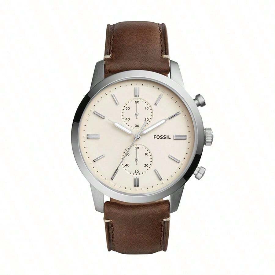 Fossil Reloj de cuarzo cronógrafo Townsman para hombres con correa de cuero, esfera blanca, disco clásico simple y atmosférico, esencial para el transporte, preferido por hombres elegantes, estilo de negocios y ocio, un regalo para el esposo, novio, como regalo de cumpleaños, regalo de aniversario. FS5350