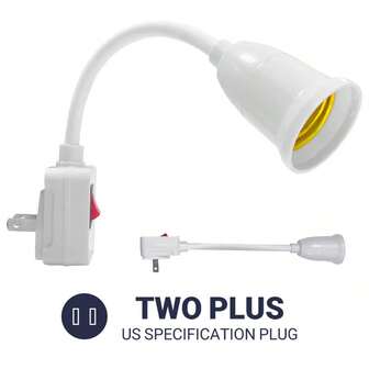 Kasotile E27 插入式灯座适配器带开关 - 多功能灯泡支架转换器，PVC，白色，壁挂式，110V-130V，适用于夜灯、床头灯和壁灯，商业照明，1 件装