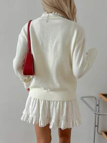 Autumn/Winter New Stand Collar Long Sleeve Teddy Bear Wearing Baseball-Cap Drink Pattern Sweater Pullover, Commuting Style White Sweater For Women, Autumn/Winter New Arrival,Back To School,Suitable For Daily, Commuting And Shopping,Elegant & Chic Style,Wedding Guest,Halloween Costume,Christmas Party - White - View 5