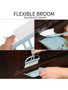 Mini Desktop Broom And Dustpan Set Handheld Pet Window Sill Keyboard Cleaning Plastic Small Shovel Durable Dustpan - Blue - View 4
