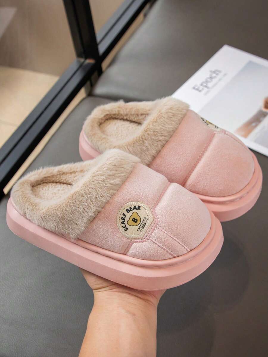 Kids Winter New Plush Thickened Slippers, Girls/Boys Indoor Non-Slip Warm House Slippers