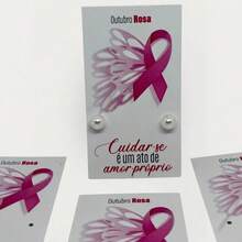 50 Tags P/ Brinco Outubro Rosa C/ Pérolas Brinde Ato De Amor