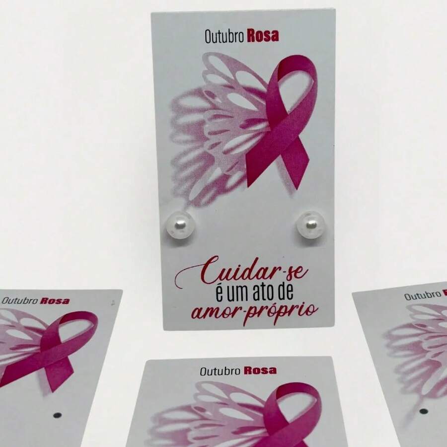 50 Tags P/ Brinco Outubro Rosa C/ Pérolas Brinde Ato De Amor