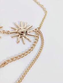 1pc Women's Fashionable Gold Metallic Sunflower Chain Waist Belt, Casual Tassel Flower Body Chain Accessory Fall, Autumn, Halloween - Gold - View 6