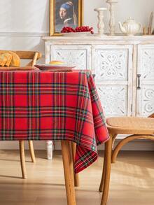 1pc Red Plaid Square Tablecloth, Farmhouse Style Dining Table Cover, Polyester Material, Suitable For Kitchen, Dining Room And Christmas Decoration