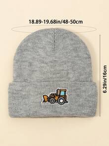 2pcs/1pc Kids Construction Vehicle Embroidered Knit Hat, Simple Versatile Unisex Warm Beanie For Autumn/Winter, Suitable For Daily Wear, Outdoor Play, Holiday Birthday Gift - Multicolor - View 3