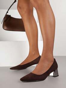 Soft Suede Pointed Toe Heels - Women's Work/Office Shoes - Brown - View 2