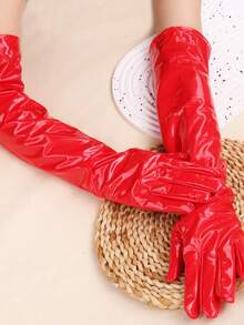 1 Pair Mirrored Patent Leather Dark Nightclub Style Long Gloves For Women, Tight Coated Stretch