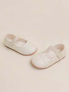 1 Pair Fashionable Minimalist Elegant Solid Color Hook And Loop Princess Flat Shoes For Kids, Suitable For All Seasons - Apricot - View 3