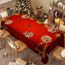 1/20 pièces Nappe de Noël, fond rouge luxueux orné de boules de Noël dorées et d'un motif d'arbre de Noël. Nappe créant une atmosphère de Noël joyeuse. Convient pour la décoration de fête, la table de cuisine et salle à manger à la maison, la décoration d'intérieur, pour créer une ambiance confortable et raffinée.