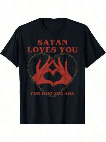 Satan Loves You For Who You Are Halloween Vintage T-ShirtSummer Breathable Cartoon Vintage  T-Shirt Pure Cotton Breathablegraphic Tees Men Shirts Streetwear White Shirt Black Shirt