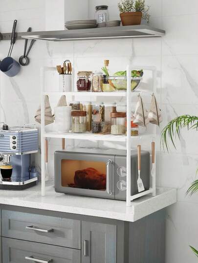 1pc Microwave Oven Rack, Thick Kitchen Oven Storage Rack, Multi-Layer Home Kitchen Organizer Shelf For Condiments & Kitchenware