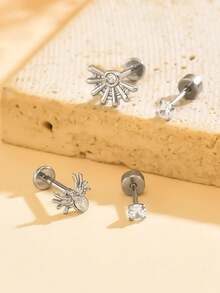 Conjunto de brincos femininos de 8/4 peças, elegante, com zircônia cúbica branca, formato de aranha e teia de aranha, adequado para perfurações do lóbulo da orelha, hélice, cóclea e trago, conjunto de brincos multifuncionais, perfeito para festas diárias, férias de lazer e presentes de feriado - Conjunto 6 - Ver 2