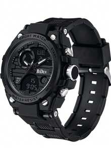 BIDEN 1pc Men's Fashion Multifunctional Sports Watch, Includes Stopwatch, Time Display, Backlight, Waterproof, Suitable For Outdoor Activities - Black - View 10
