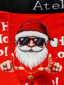 1pc Men's Christmas Santa Claus Graphic Print Boxer Briefs - Christmas Themed Cartoon Print, Jacquard Elastic Waistband, Comfortable Daily Wear, Novelty Print, Quality Knit Fabric, Casual & Comfortable - Red - View 5