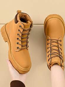 Botas de trabajo marrones para mujer, botas de construcción duradera para otoño, botas vaqueras con puntera de acero, impermeables y antideslizantes - Adecuadas para diversas actividades diarias (forro térmico para mayor calidez), de moda, casuales y cálidas (Corre pequeño, pida medio número talla grande si tiene los pies anchos)