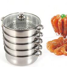 5 Layer Stainless Steel Steam Cooker Steamer Set Pan Cook Pot With Glass Lid - Silver - View 6