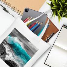 1pc 35*40cm(14*16 Inch) Ocean Sea Wave Water Teal And Grey Shopping Bag, Simple Design Printed Bag With Strong Straps For Daily Commute