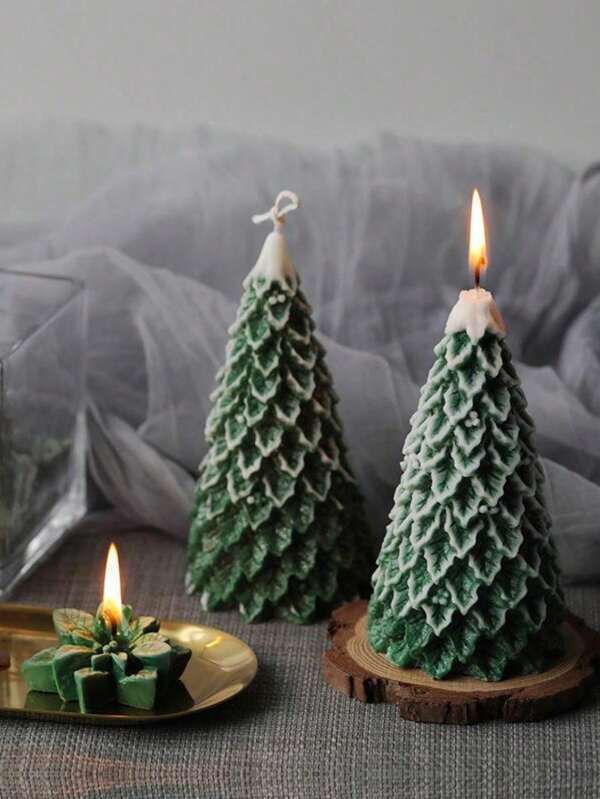 1pc Soy Wax Tree Scented Candle, Snowy Pine Aroma, Holiday Decoration Gift, Room Decor, Gifts, Natural Soybean Wax Candle, Long-Lasting Fragrance, Home Aroma For Living Room Bedroom, Perfect For Christmas, New Year, Housewarming, Birthday Gifts For Family Friends. Home Decor Christmas Decorations, Christmas Gifts