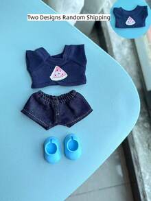 Clothes For Labubu 17cm The Monster Doll's Outfit Accessories Clothing DIY High-Quality Watermelon Pattern T-Shirt And Jeans - Navy Blue - View 8