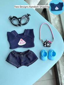 Clothes For Labubu 17cm The Monster Doll's Outfit Accessories Clothing DIY High-Quality Watermelon Pattern T-Shirt And Jeans - Navy Blue - View 9