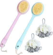 Cepillo corporal,cepillo corporal para baño,cepillo para la espalda ducha, 2 cepillos.El diseño con largo doblado ayuda a limpiar la espalda.Con 2 bolas de baño WIZX - Azul - Ver 8