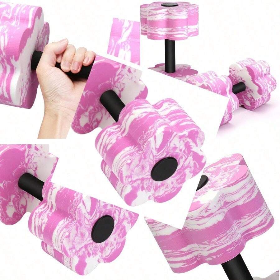 Camouflage Aquatic Dumbbells Set Of 2 Water Aerobic Exercise Foam Dumbbell Pool Resistance Water Aqua Fitness Barbells Hand Bar Exercises Equipment For Weight Loss - 粉色 - 查看 1