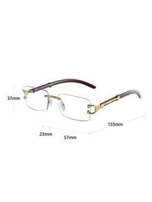 Men's Metal Frameless Wooden Grain Leg Vintage Elegant College Style Clear Lens Glasses, Suitable For Daily Commute, Outfit Matching, Photography, Outdoor Vacation, Also A Great Back-To-School Gift, Perfect For Halloween, Christmas, Easter, Valentine's Day, Independence Day, Thanksgiving, New Year