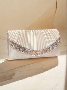 情人节礼物，浪漫银色手拿包，V形金属链，闪亮亮片装饰，信封式设计，适合派对、婚礼、休闲场合，女士手提包，正式钱包