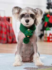 Multi-Color Christmas Pet Scarf, Holiday Christmas Pet Scarf, Knitted Pattern, Red And Green With Golden Accents, Adjustable Fit For Cats And Dogs - Holiday Accessory