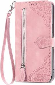 TopFunny Cases For  16 Pro Wallet Case For Women With Card Holder Retro Embossed Flower Zipper Wallet PU Leather Flip Cover With Detachable Lanyard For Apple  16 Pro 6.3" Pink - Vàng hồng - Xem 2