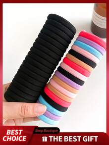50pcs/30pcs/10pcs Girls Headbands, Black Solid Color Elastic Hairbands,Hair Band, Suitable For Daily Use, Simple And Durable, Thick Ponytail Headbands, Simple And Elegant Style, High Elasticity And Seamless Design, Suitable For Daily Life, Bathtub Hair, Broken Hair, Christmas Gifts, New Year Gifts, Elastic Ponytails. - Multicolor - View 7