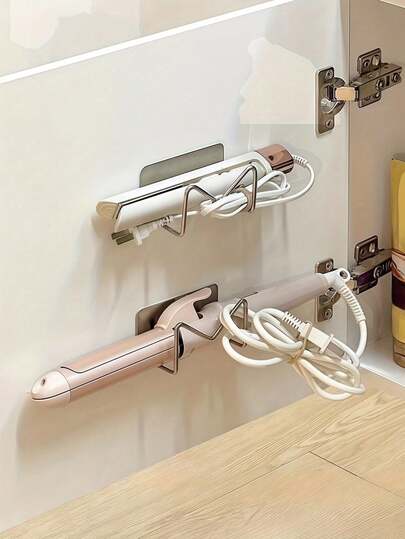 1 Non Perforated Hair Styling Tool Storage Rack, Made Of Metal, Sturdy And Durable, With A Simple M-Shaped Design, Suitable For Hair Styling Tools Such As Straighteners, Permers, Hair Dryers, Etc., Strong Adhesive Installation, Bedroom Rack, Bathroom Supplies, Cosmetics Storage Rack, Storage Cabinet, Kitchen Furniture, Kitchen Storage, Walls, Room Decoration, Christmas, Christmas Decoration