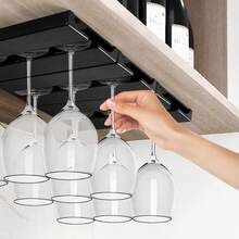 Under Cabinet Wine Glass Rack –4PCS Black Stemware Holder With Strong Adhesive For Kitchen And Bar Use - Black - View 3