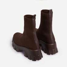 Winter Warm Ankle Boots For Women Woven Knit Sock Chunky Heel Indoor Outdoor House Shoes - 咖啡棕 - 查看 4