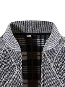 韩版男士开衫背心，全拉链立领修身休闲保暖内衬厚针织毛衣，带 2 个前口袋，秋冬 - 淺灰色 - 查看 5