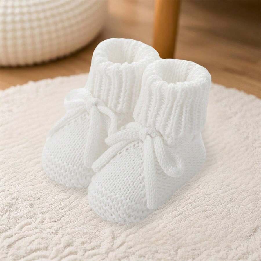 Baby Boys Girls Knitted Shoes Soft Sole First Walking Socks Comfortable Indoor Booties - trắng - Xem 1