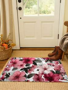 1PC Floral Pattern Floor Mat Plant Flower Design Rug Non-Slip For Bedroom Living Room Bathroom Home Decor Carpet Easy To Clean Wear-Resistant Door Mat - Pink - View 2