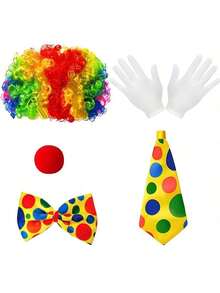 New Joker Mr. Joker Costume Party Series Single Party Funny Clown Costume Accessories, Rainbow Wig, Polka Dot Magic Hat, Bow Tie, Fun Dress Up Makeup Props, Whimsical Funny Outfit